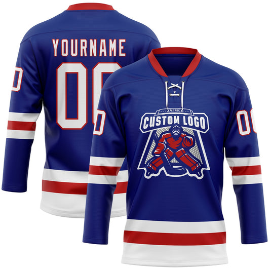 Custom Royal White-Red Hockey Lace Neck Jersey - Sky-Custom
