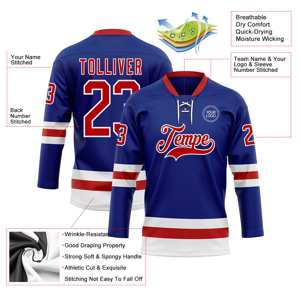 Custom Royal Red-White Hockey Lace Neck Jersey - Sky-Custom