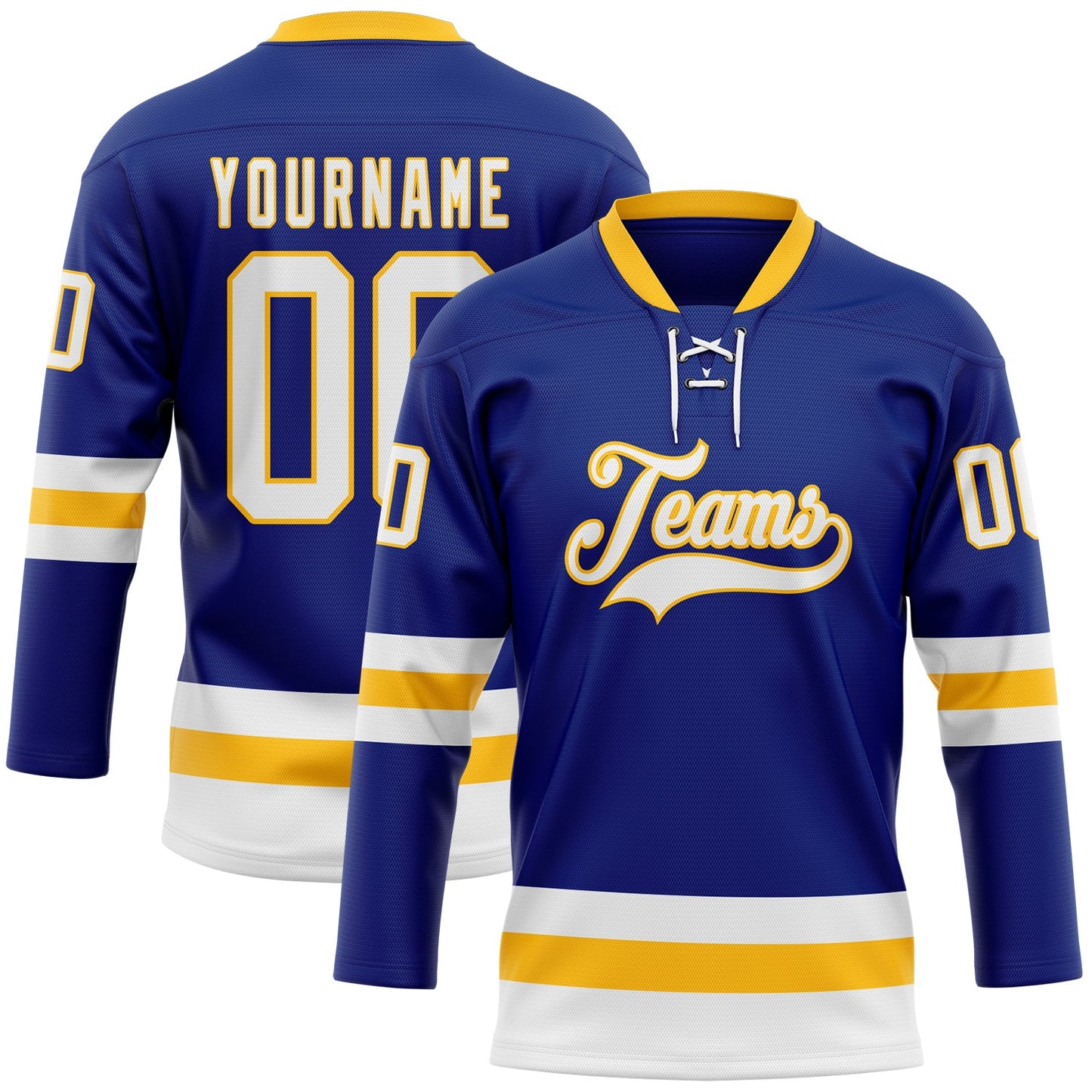 Custom Royal White-Gold Hockey Lace Neck Jersey - Sky-Custom
