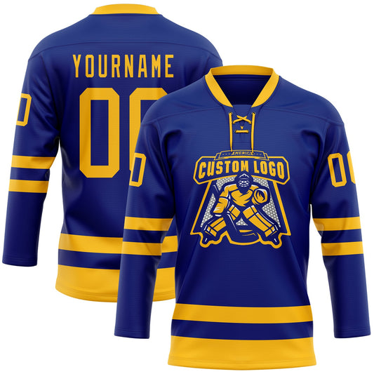 Custom Royal Gold Hockey Lace Neck Jersey - Sky-Custom