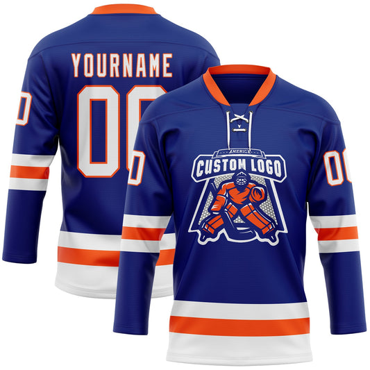 Custom Royal White-Orange Hockey Lace Neck Jersey - Sky-Custom