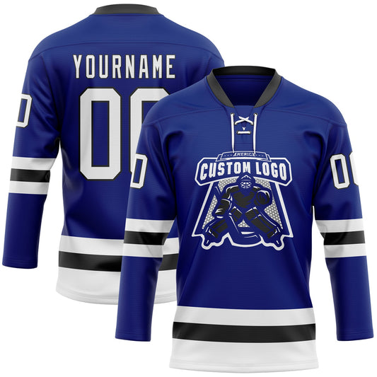 Custom Royal White-Black Hockey Lace Neck Jersey - Sky-Custom