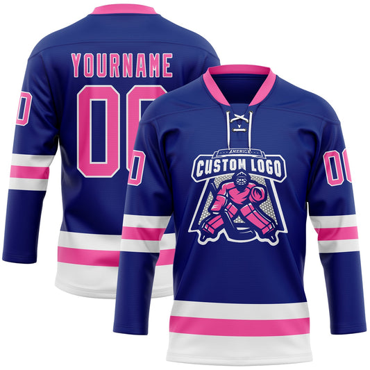 Custom Royal Pink-White Hockey Lace Neck Jersey - Sky-Custom