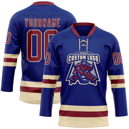 Custom Royal Crimson-Cream Hockey Lace Neck Jersey - Sky-Custom