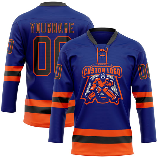 Custom Royal Black-Orange Hockey Lace Neck Jersey - Sky-Custom