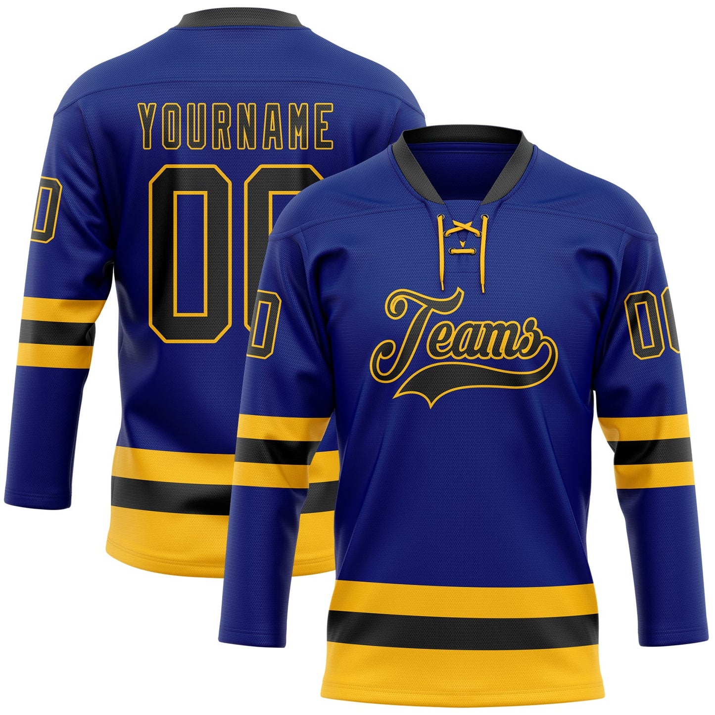 Custom Royal Black-Gold Hockey Lace Neck Jersey - Sky-Custom