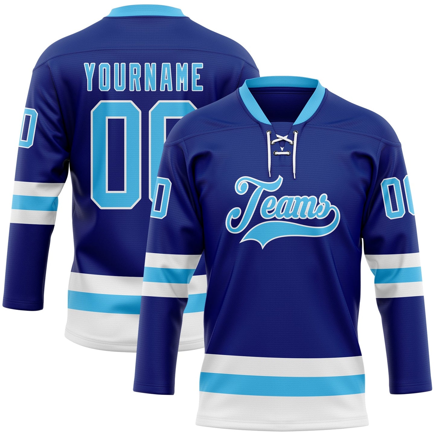 Custom Royal Sky Blue-White Hockey Lace Neck Jersey - Sky-Custom