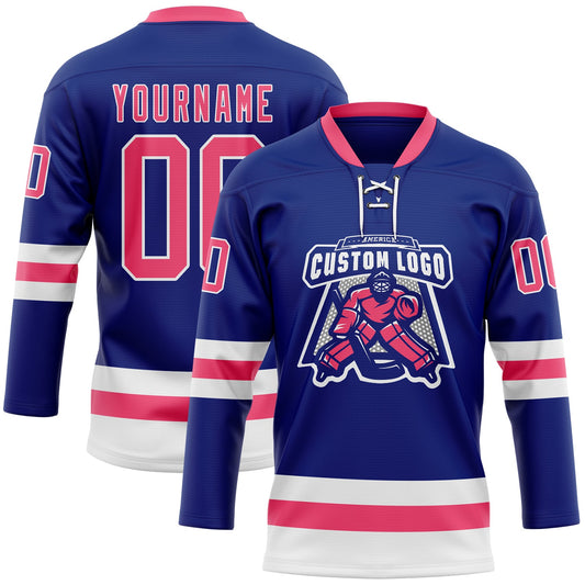 Custom Royal Neon Pink-White Hockey Lace Neck Jersey - Sky-Custom