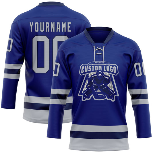 Custom Royal Gray-Navy Hockey Lace Neck Jersey - Sky-Custom