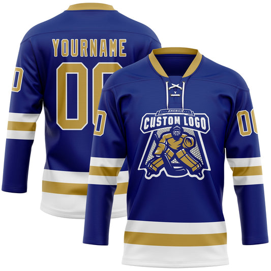 Custom Royal Old Gold-White Hockey Lace Neck Jersey - Sky-Custom