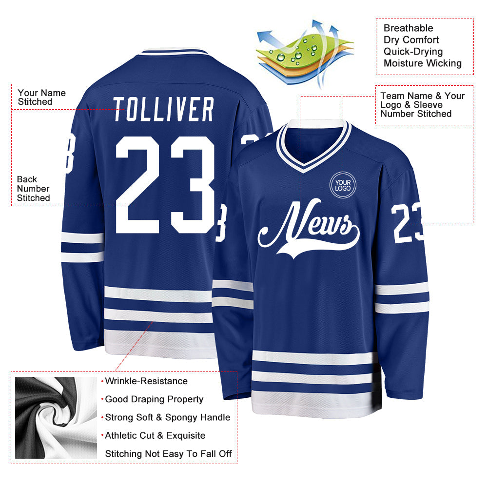 Custom Royal White Hockey Jersey - Sky-Custom
