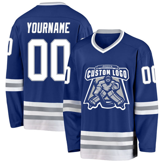 Custom Royal White-Gray Hockey Jersey - Sky-Custom
