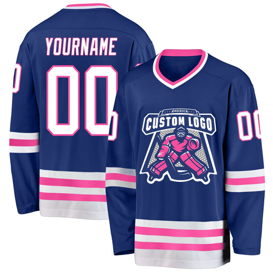 Custom Royal White-Pink Hockey Jersey - Sky-Custom