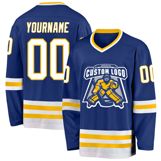 Custom Royal White-Gold Hockey Jersey - Sky-Custom