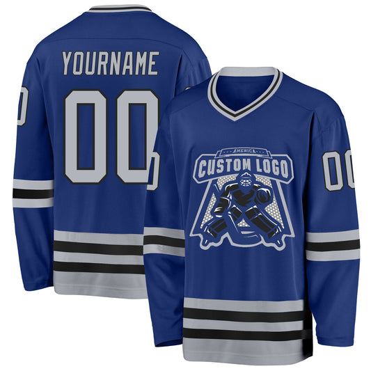 Custom Royal Gray-Black Hockey Jersey - Sky-Custom