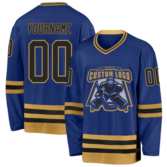 Custom Royal Black-Old Gold Hockey Jersey - Sky-Custom