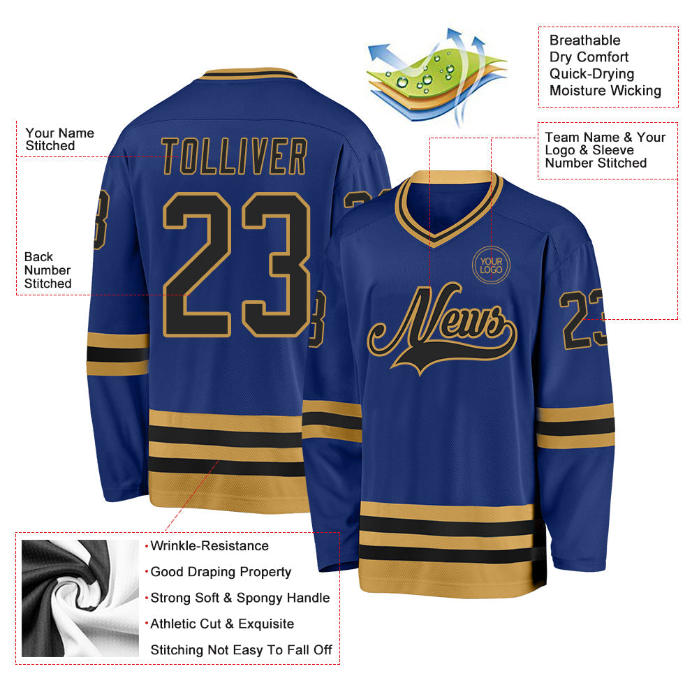 Custom Royal Black-Old Gold Hockey Jersey - Sky-Custom