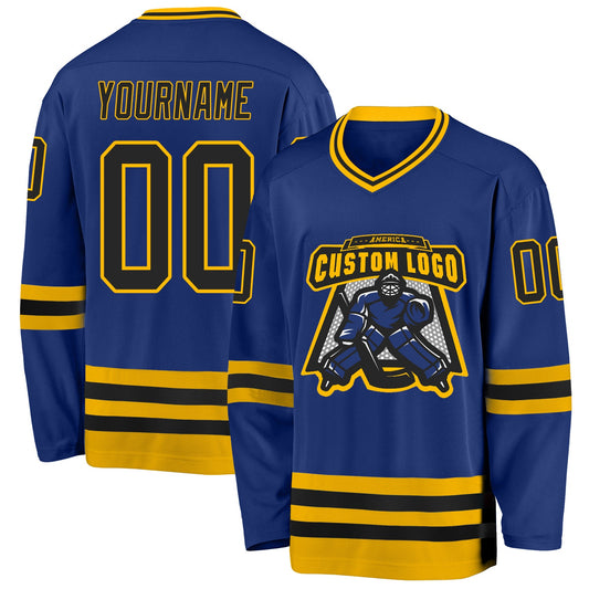 Custom Royal Black-Gold Hockey Jersey - Sky-Custom