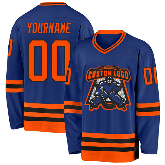 Custom Royal Orange-Black Hockey Jersey - Sky-Custom