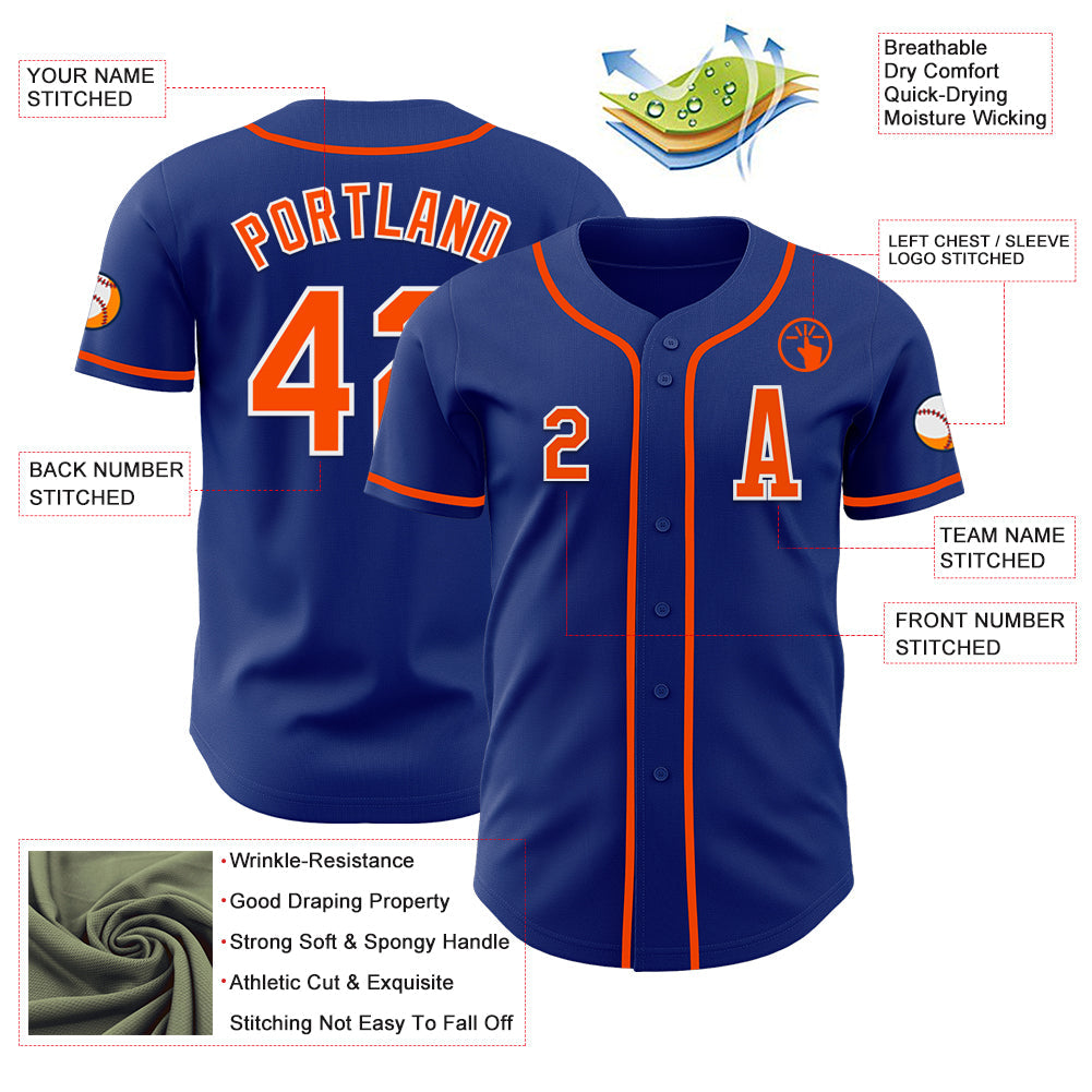 Custom Royal Orange-White Authentic Baseball Jersey - Sky-Custom