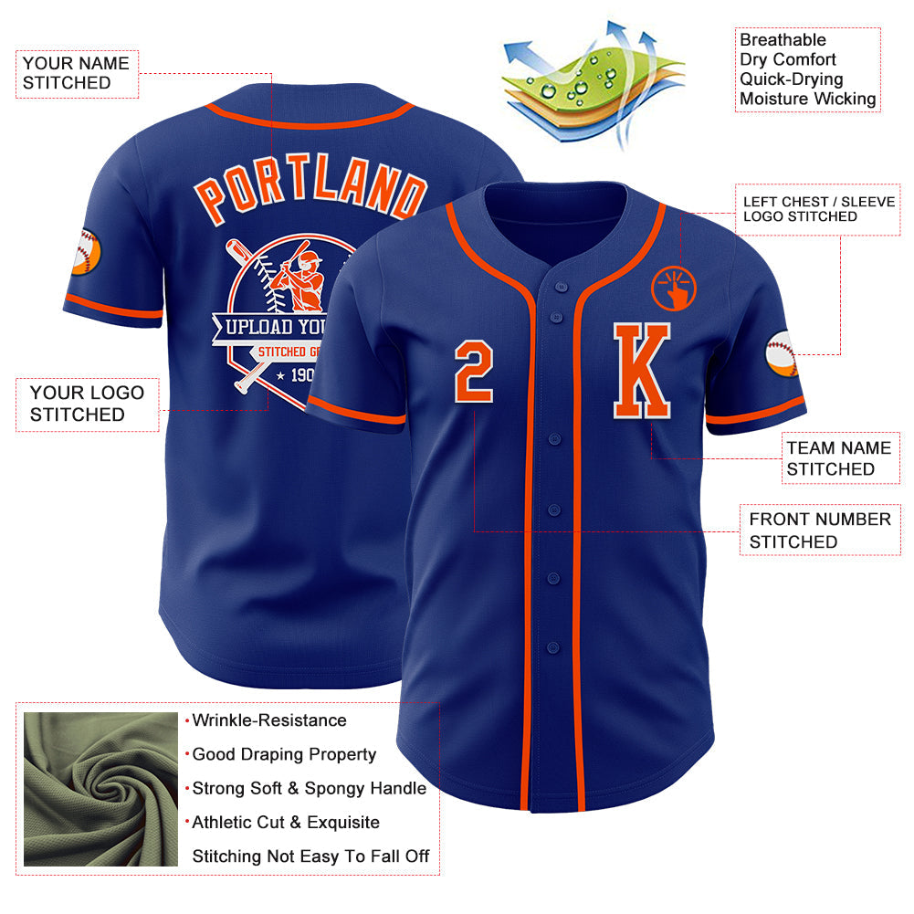 Custom Royal Orange-White Authentic Baseball Jersey - Sky-Custom