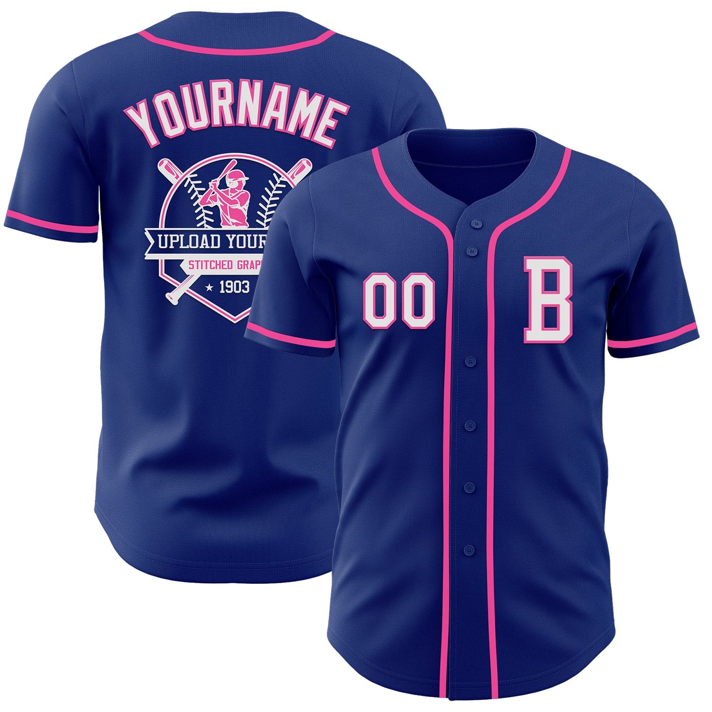 Custom Royal White-Pink Authentic Baseball Jersey - Sky-Custom