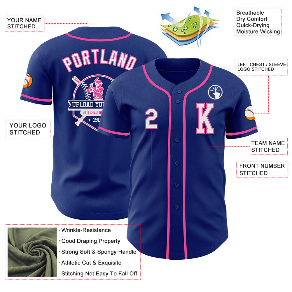 Custom Royal White-Pink Authentic Baseball Jersey - Sky-Custom