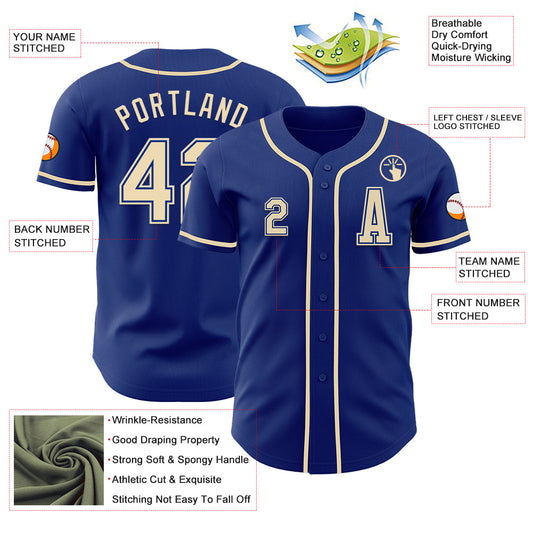 Custom Royal Cream Authentic Baseball Jersey - Sky-Custom