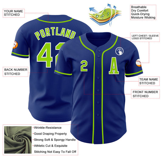 Custom Royal Neon Green-White Authentic Baseball Jersey - Sky-Custom