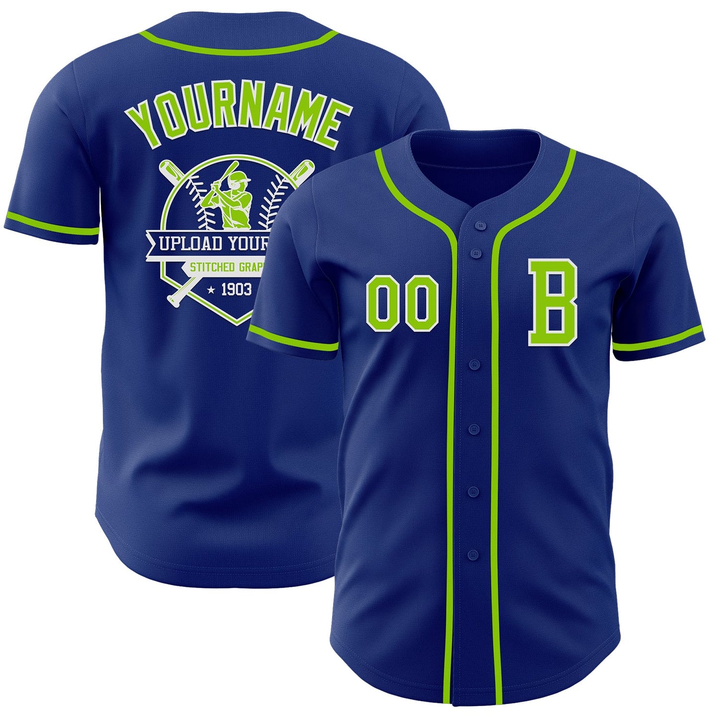 Custom Royal Neon Green-White Authentic Baseball Jersey - Sky-Custom