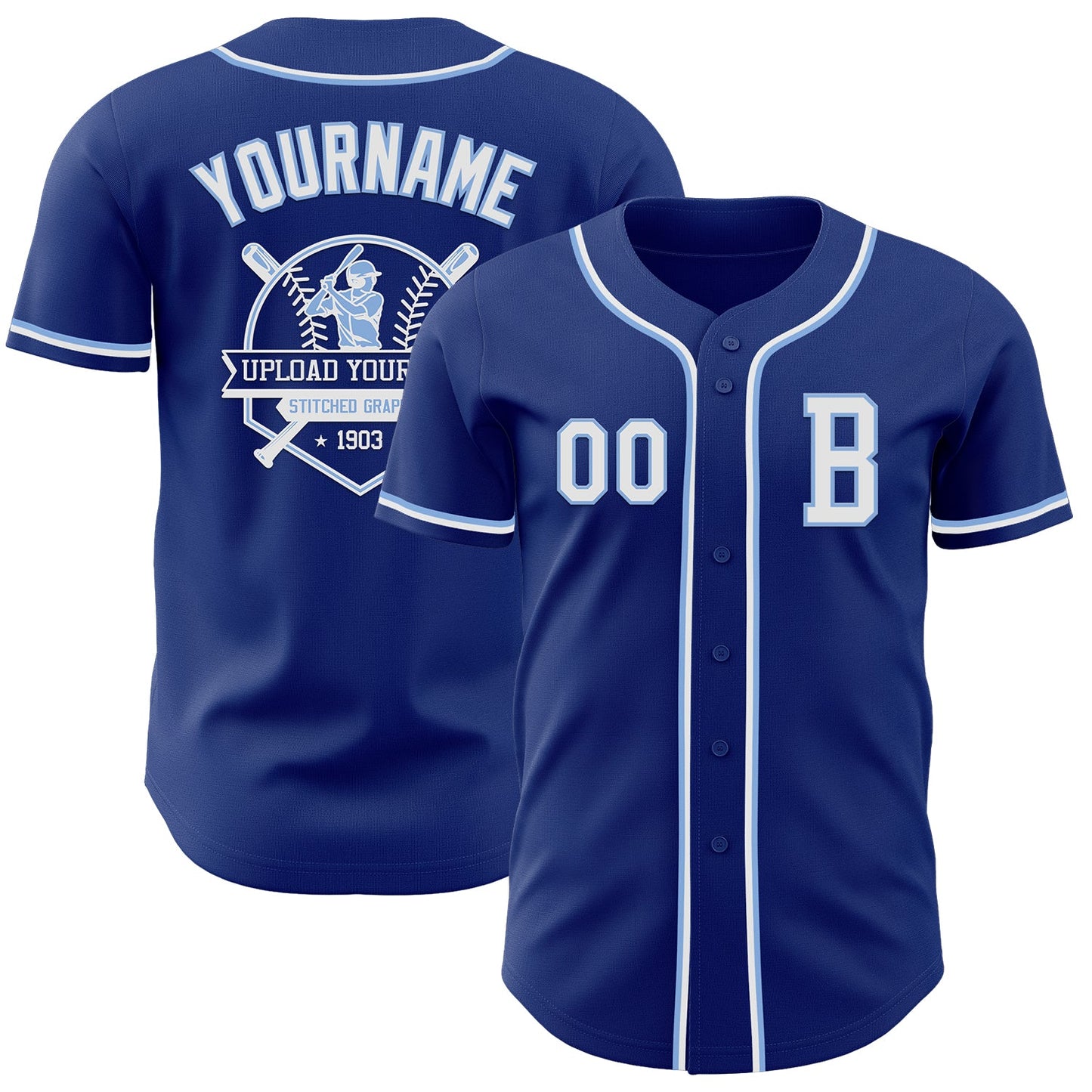 Custom Royal White-Light Blue Authentic Baseball Jersey - Sky-Custom