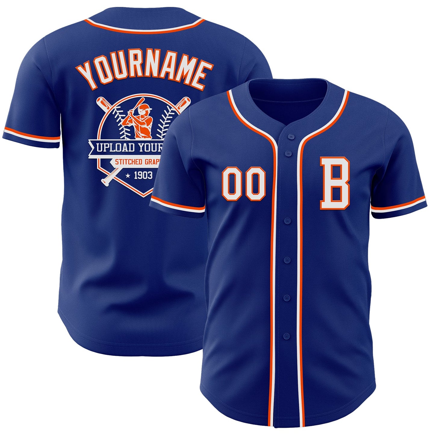 Custom Royal White-Orange Authentic Baseball Jersey - Sky-Custom