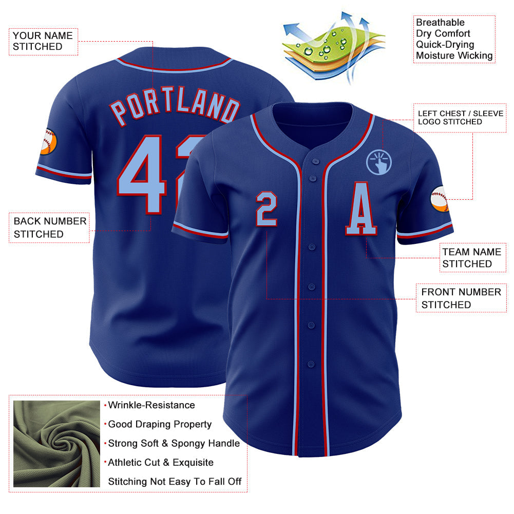 Custom Royal Light Blue-Red Authentic Baseball Jersey - Sky-Custom