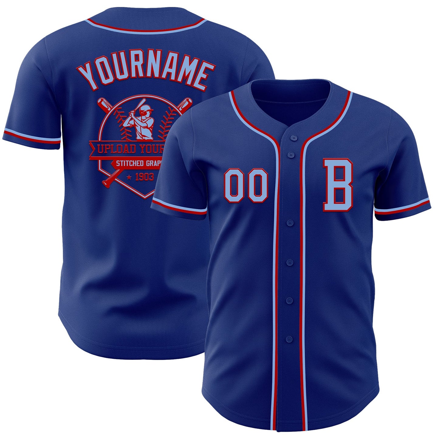 Custom Royal Light Blue-Red Authentic Baseball Jersey - Sky-Custom