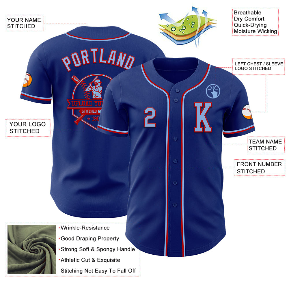 Custom Royal Light Blue-Red Authentic Baseball Jersey - Sky-Custom