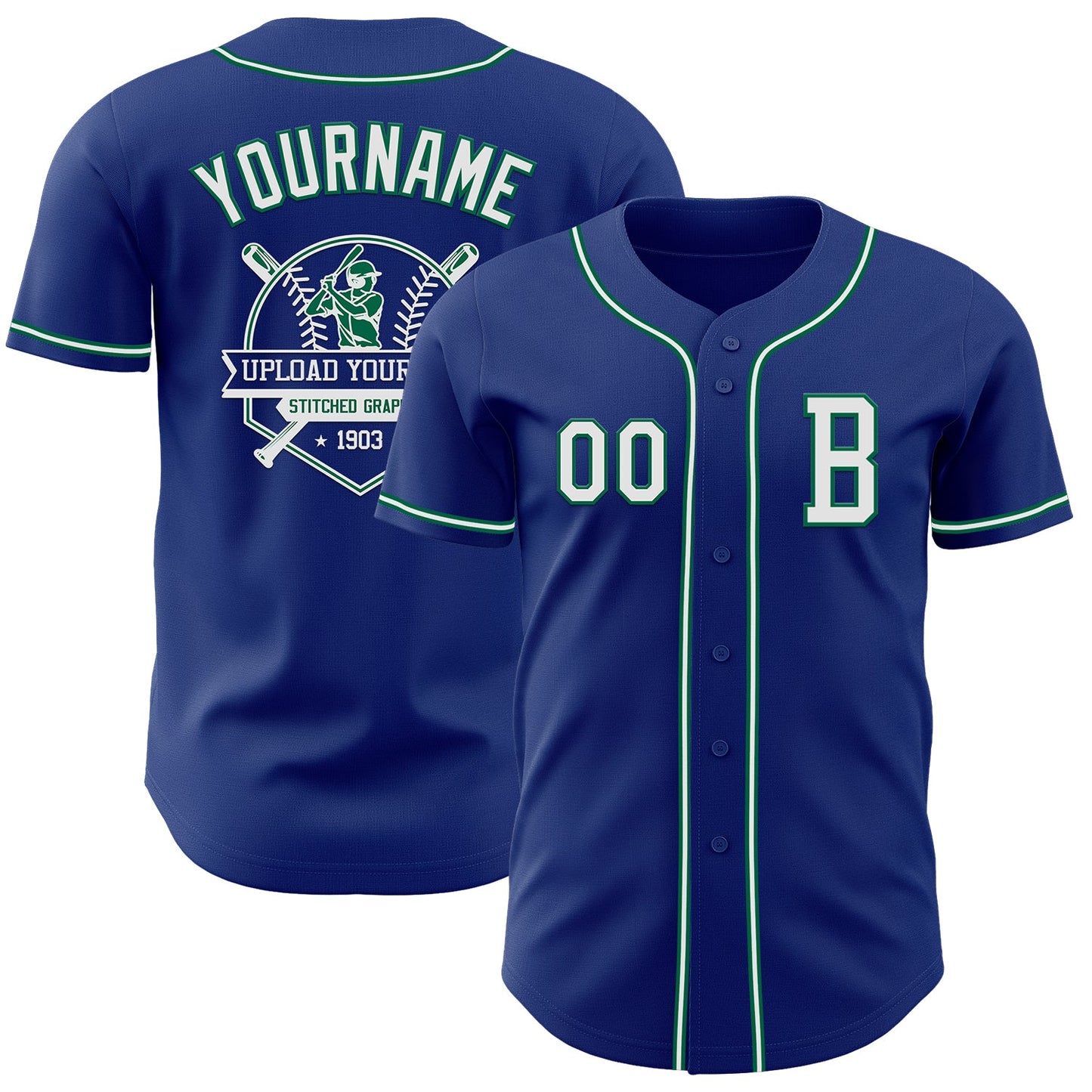 Custom Royal White-Kelly Green Authentic Baseball Jersey - Sky-Custom