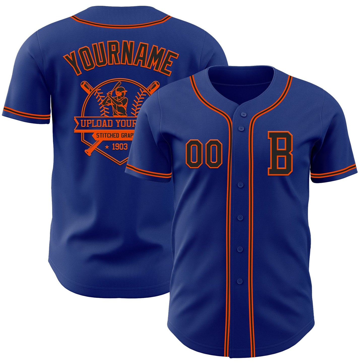 Custom Royal Black-Orange Authentic Baseball Jersey - Sky-Custom