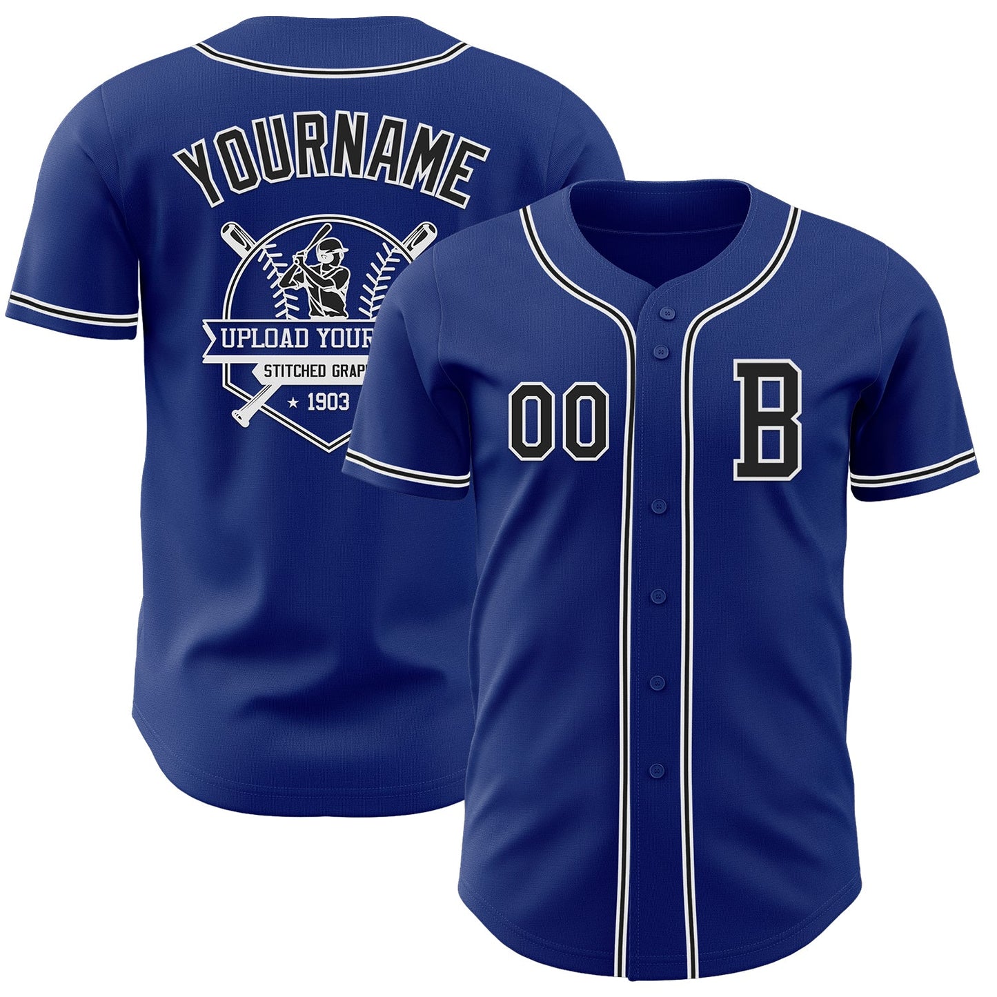 Custom Royal Black-White Authentic Baseball Jersey - Sky-Custom