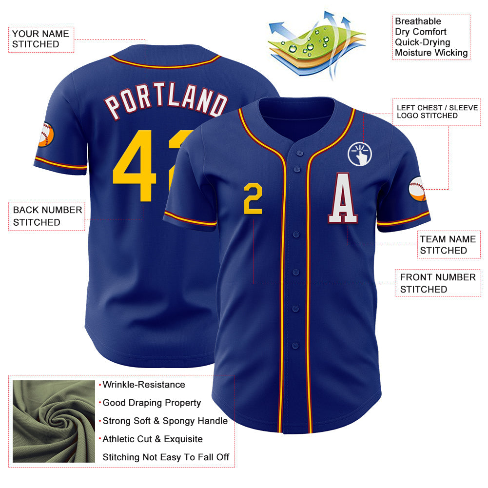 Custom Royal Yellow-Crimson Authentic Baseball Jersey - Sky-Custom