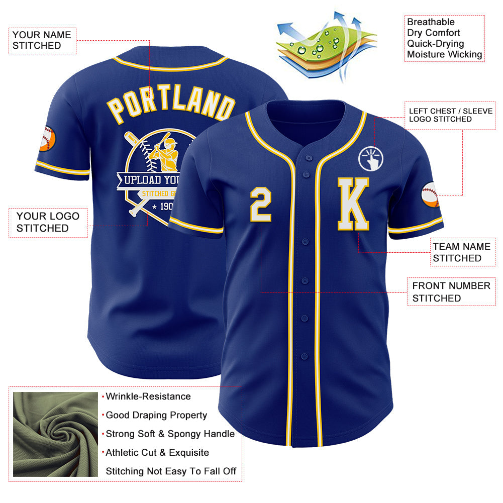 Custom Royal White-Yellow Authentic Baseball Jersey - Sky-Custom
