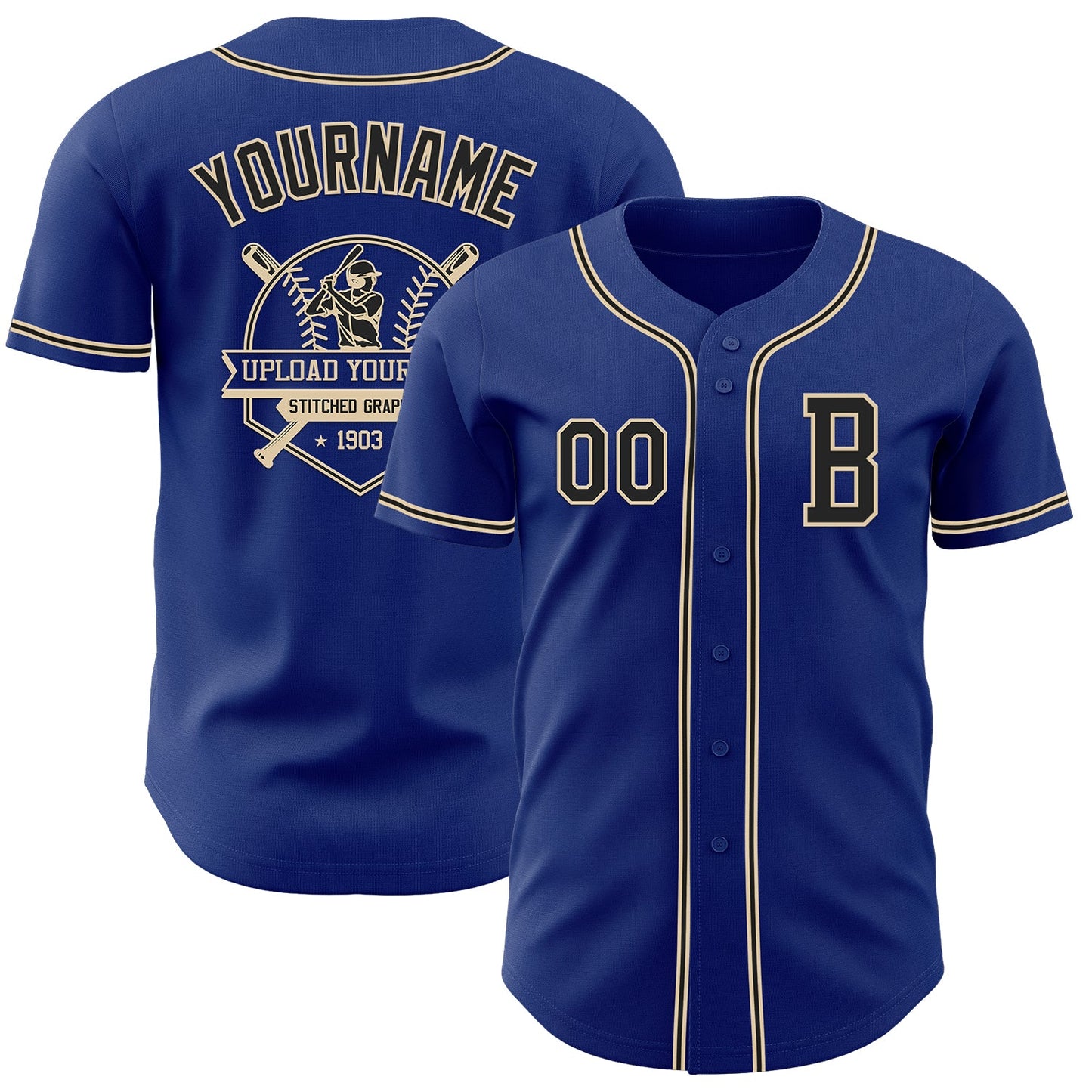Custom Royal Black-City Cream Authentic Baseball Jersey - Sky-Custom