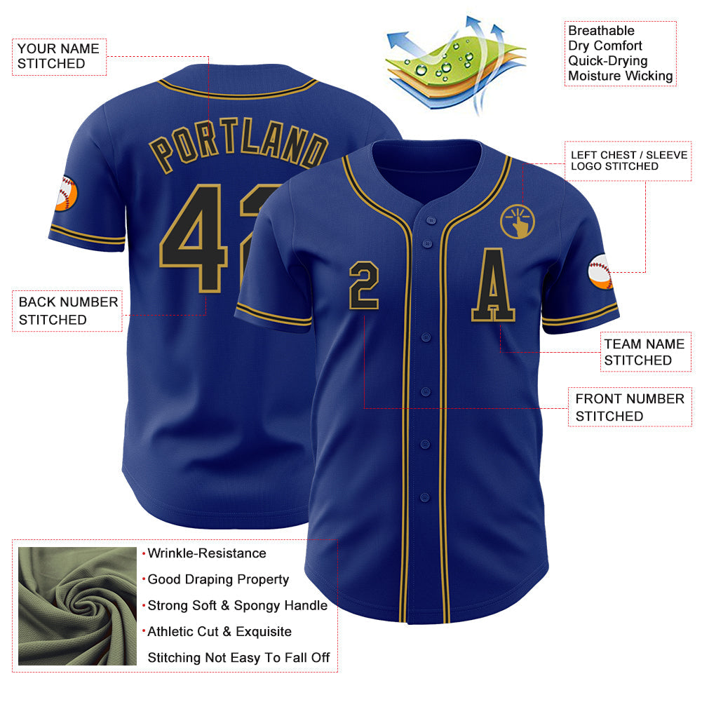 Custom Royal Black-Old Gold Authentic Baseball Jersey - Sky-Custom