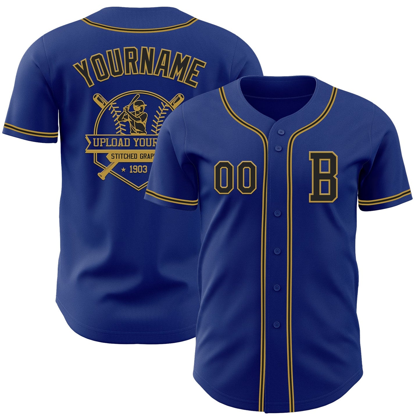 Custom Royal Black-Old Gold Authentic Baseball Jersey - Sky-Custom