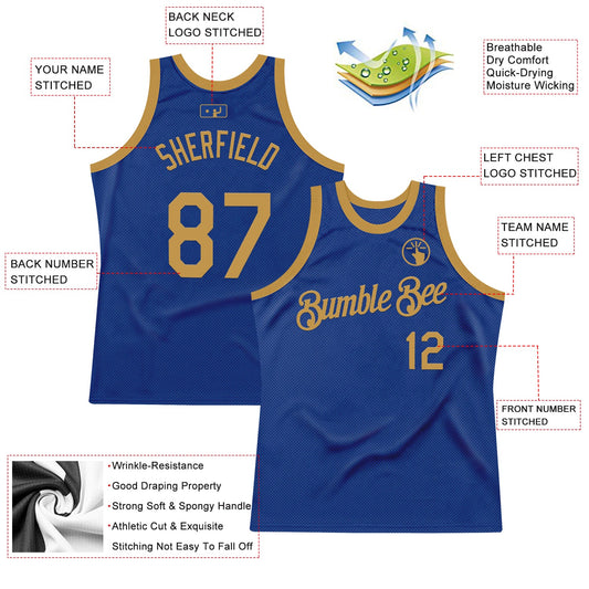 Custom Royal Old Gold Authentic Throwback Basketball Jersey - Sky-Custom