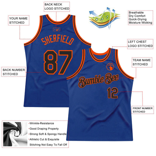 Custom Royal Black-Orange Authentic Throwback Basketball Jersey - Sky-Custom