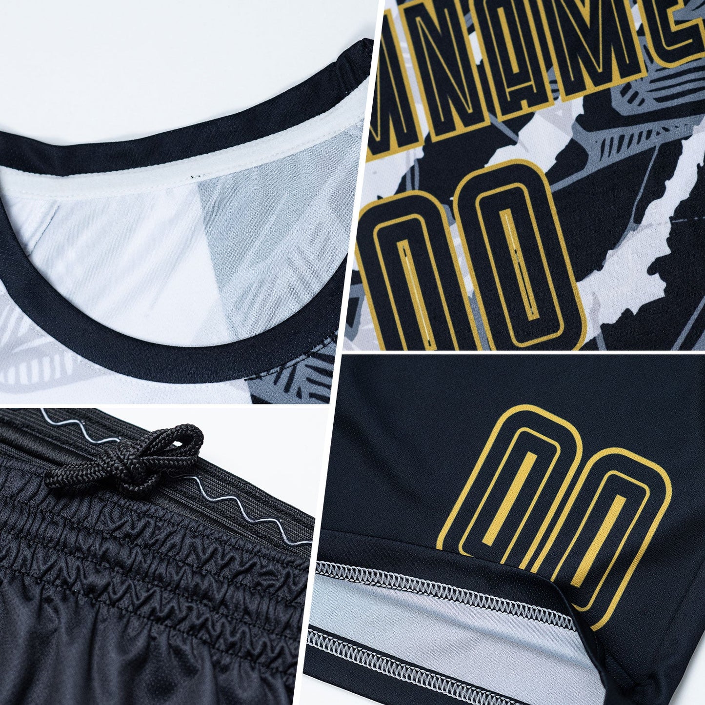 Custom Graffiti Pattern Black-Old Gold Scratch Sublimation Soccer Uniform Jersey - Sky-Custom