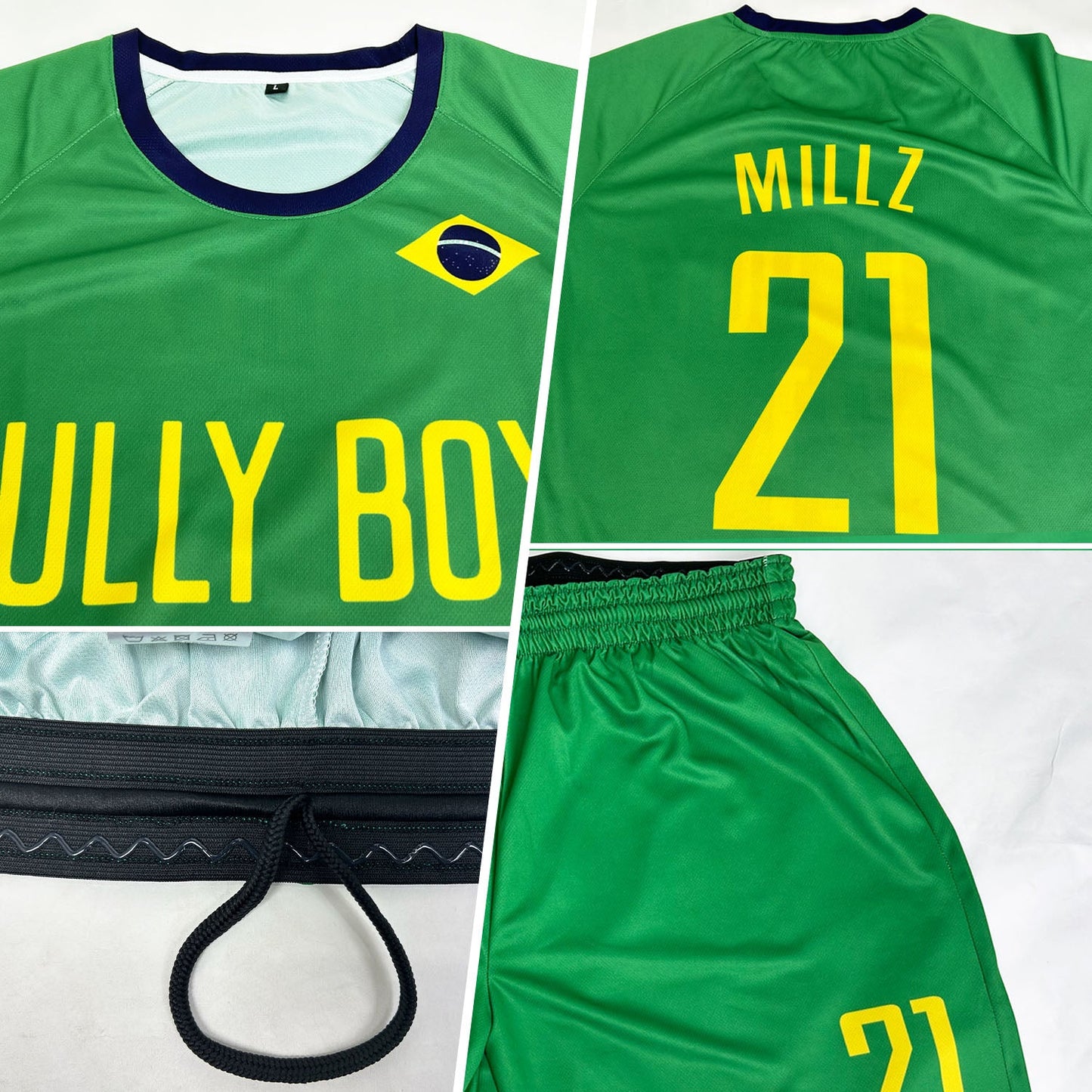 Custom Neon Green Gold-Royal Sublimation Brazilian Flag Soccer Uniform Jersey - Sky-Custom