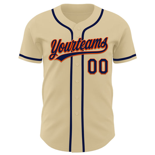 Custom Sand Navy-Orange Authentic Baseball Jersey - Sky-Custom