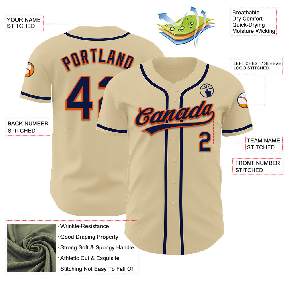 Custom Sand Navy-Orange Authentic Baseball Jersey - Sky-Custom