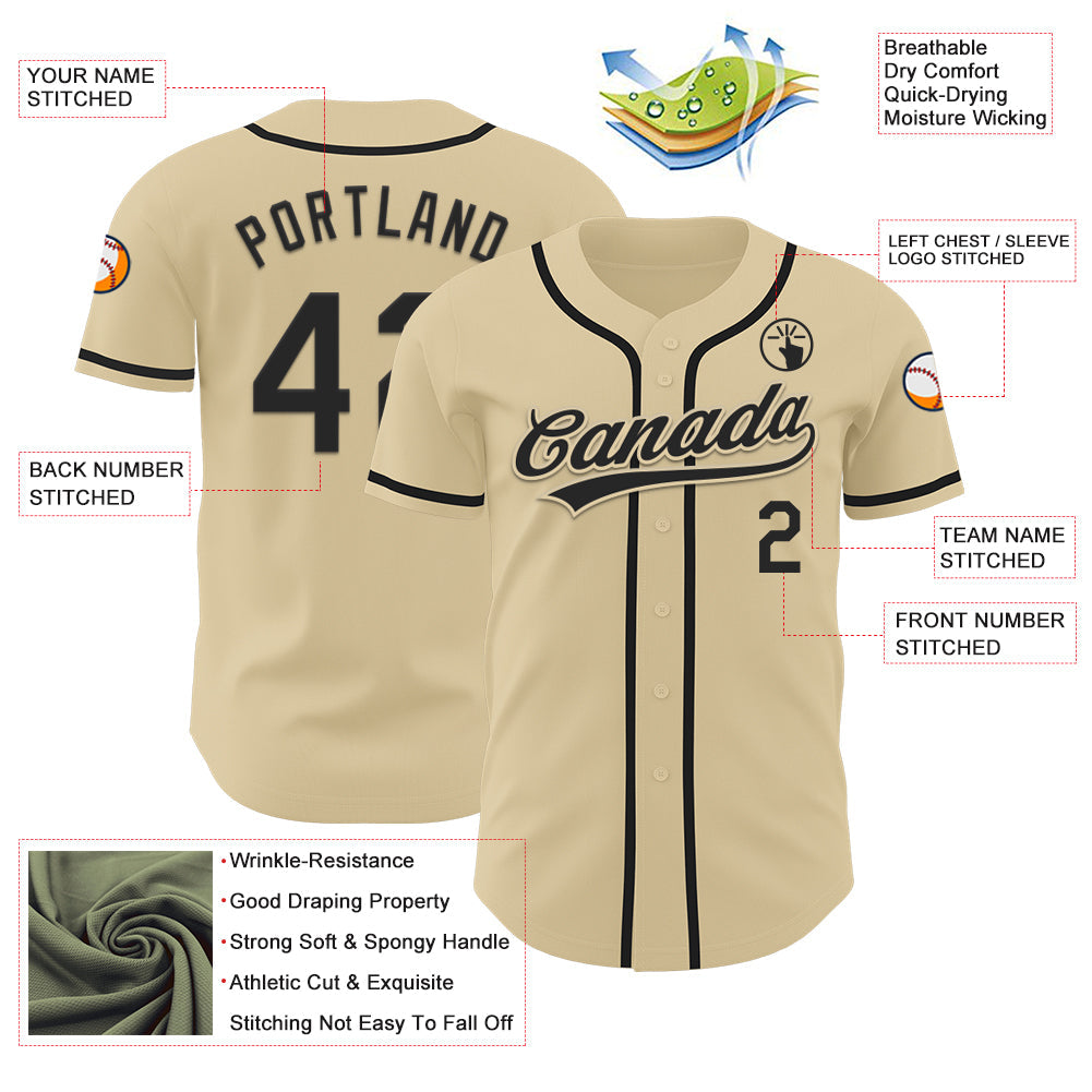 Custom Sand Black Authentic Baseball Jersey - Sky-Custom